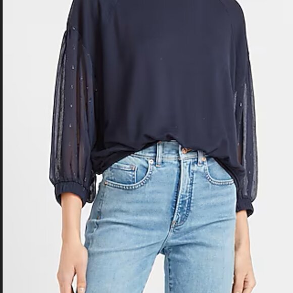 Express Metallic Clip Dot Sleeve Top Size Large - Picture 1 of 8